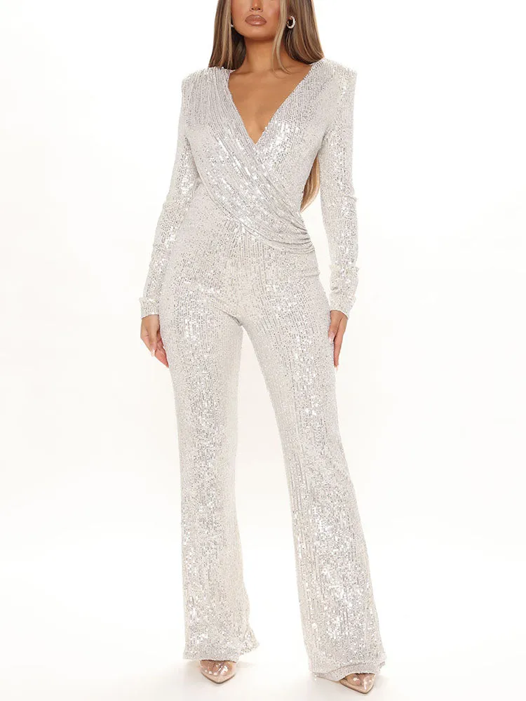 Sequin V Neck Jumpsuits