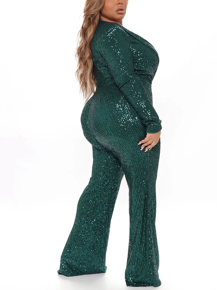 Sequin V Neck Jumpsuits