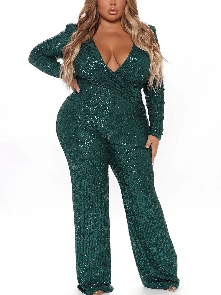 Sequin V Neck Jumpsuits