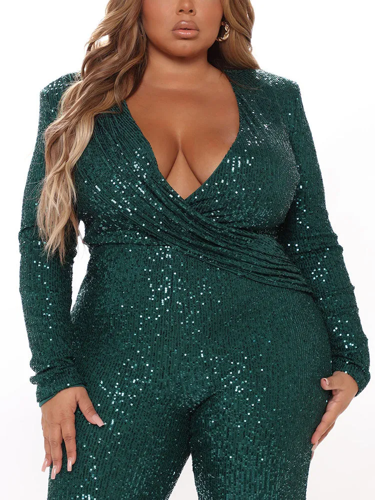 Sequin V Neck Jumpsuits