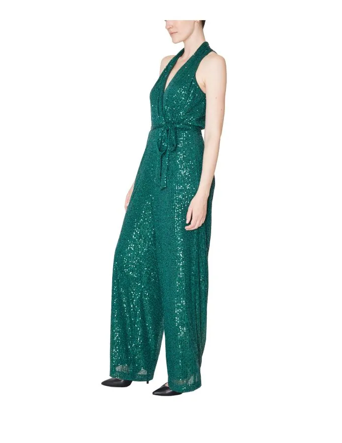 Sequins Halter Sash Waist Jumpsuit