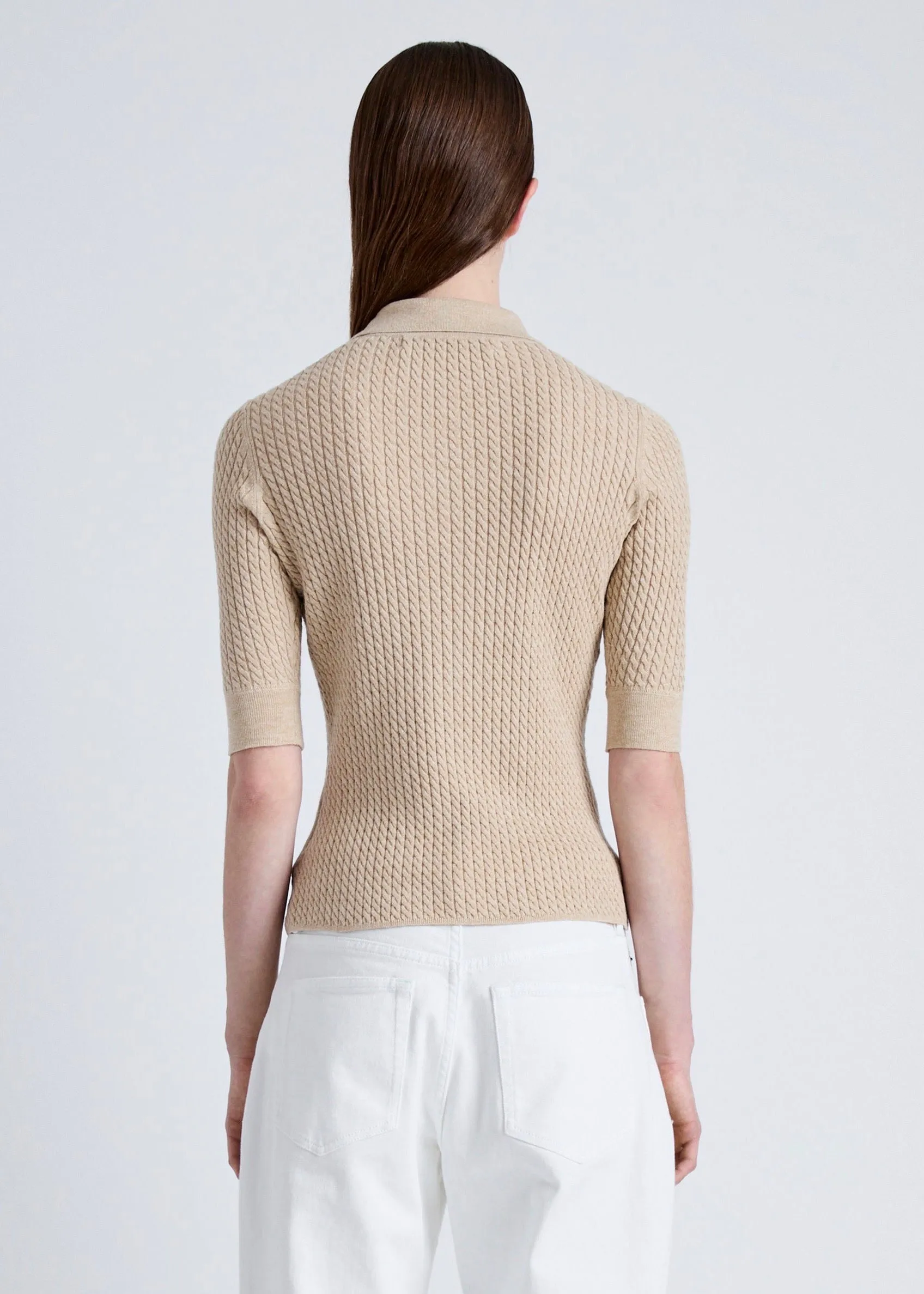 Sera Knit Polo in Micro Cable (Cashew)