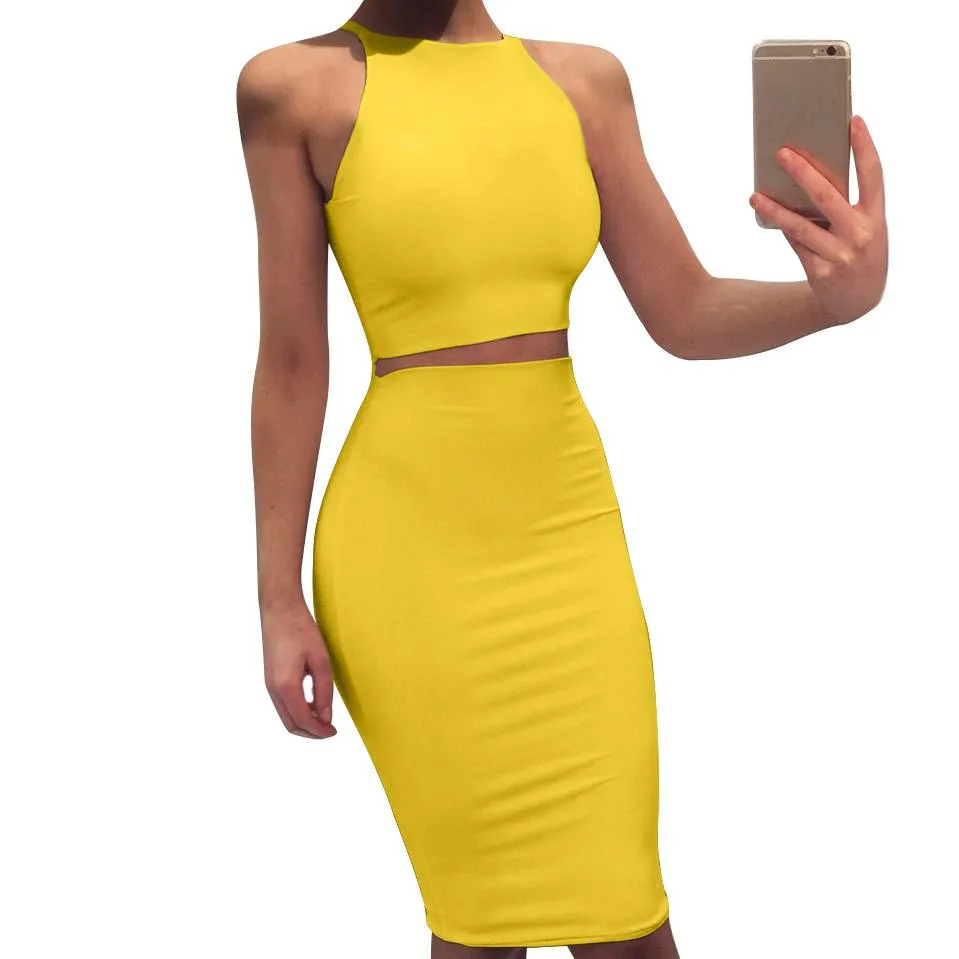 Sexy Round Neck Two Pieces Bodycon Dresses