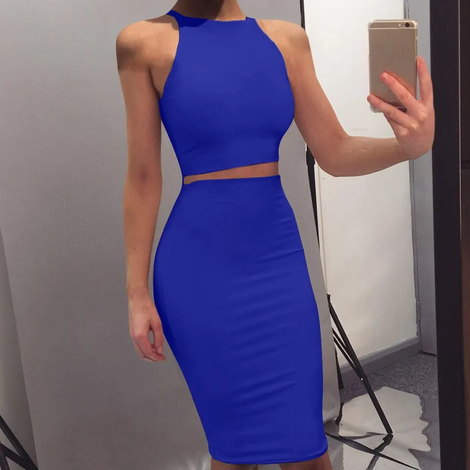 Sexy Round Neck Two Pieces Bodycon Dresses