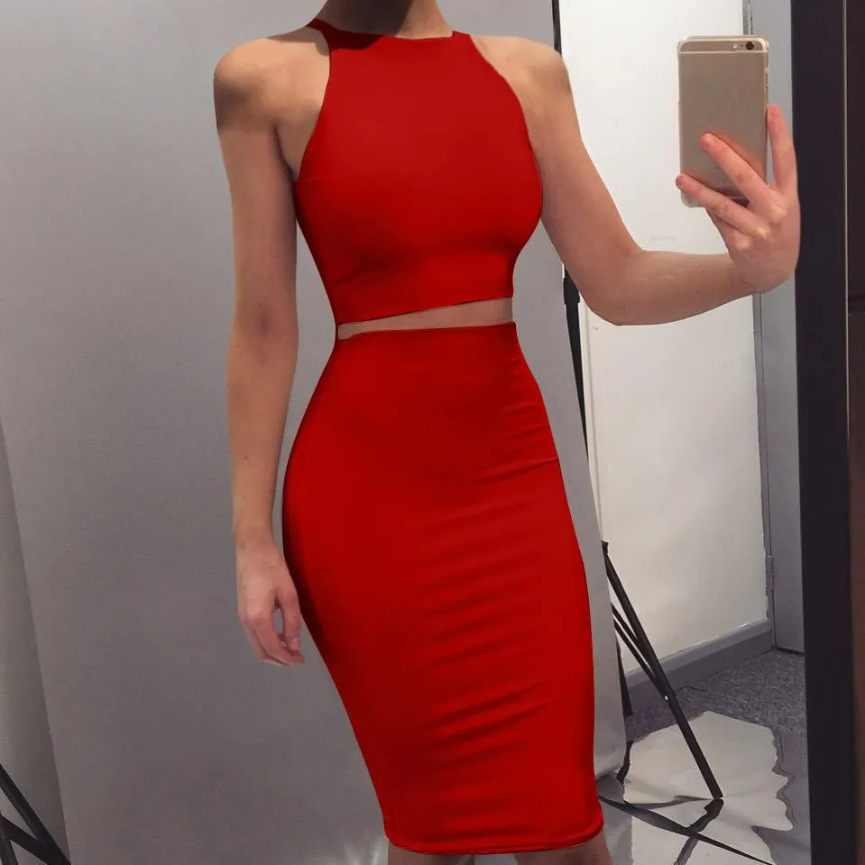 Sexy Round Neck Two Pieces Bodycon Dresses
