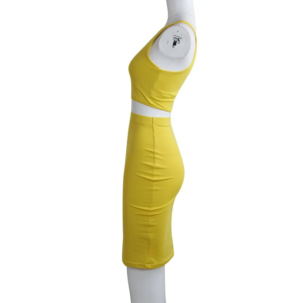 Sexy Round Neck Two Pieces Bodycon Dresses