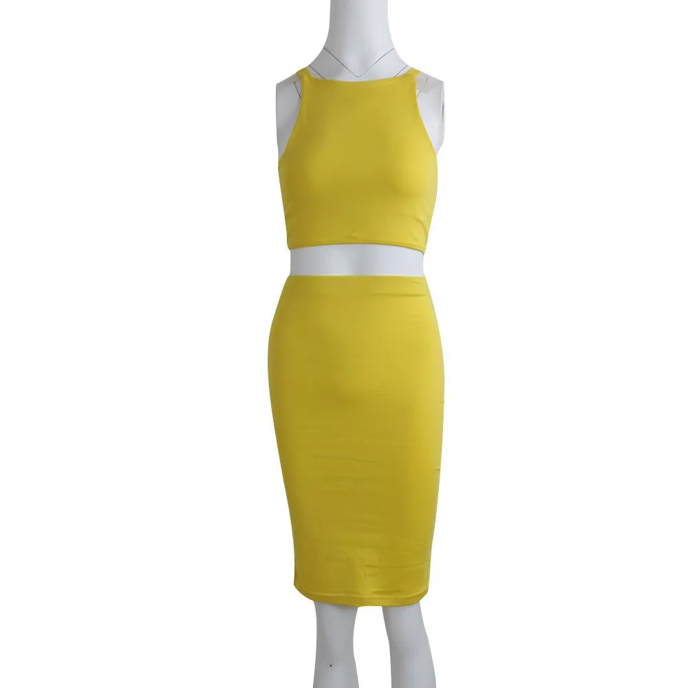 Sexy Round Neck Two Pieces Bodycon Dresses