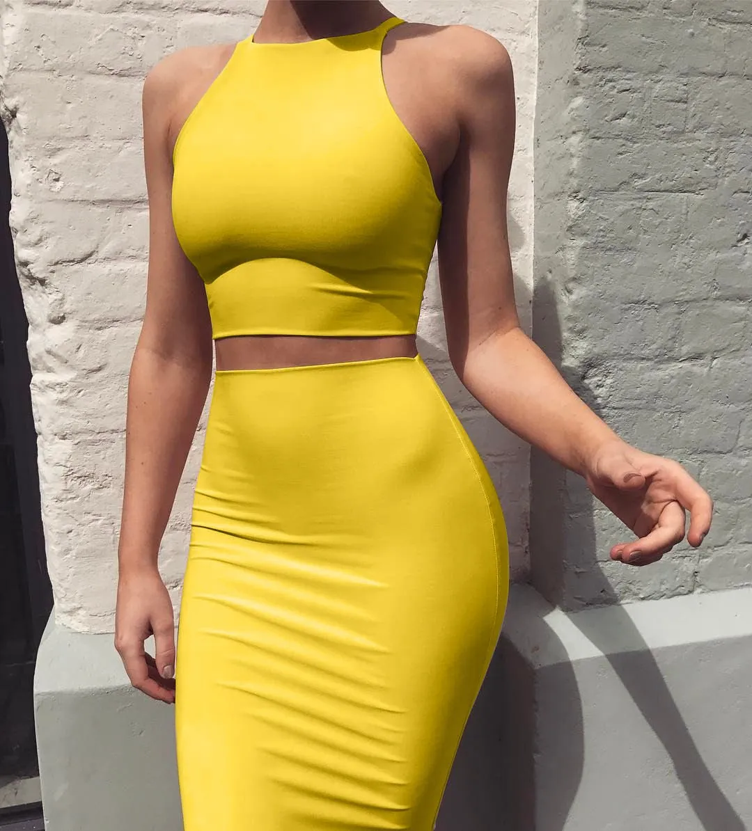 Sexy Round Neck Two Pieces Bodycon Dresses