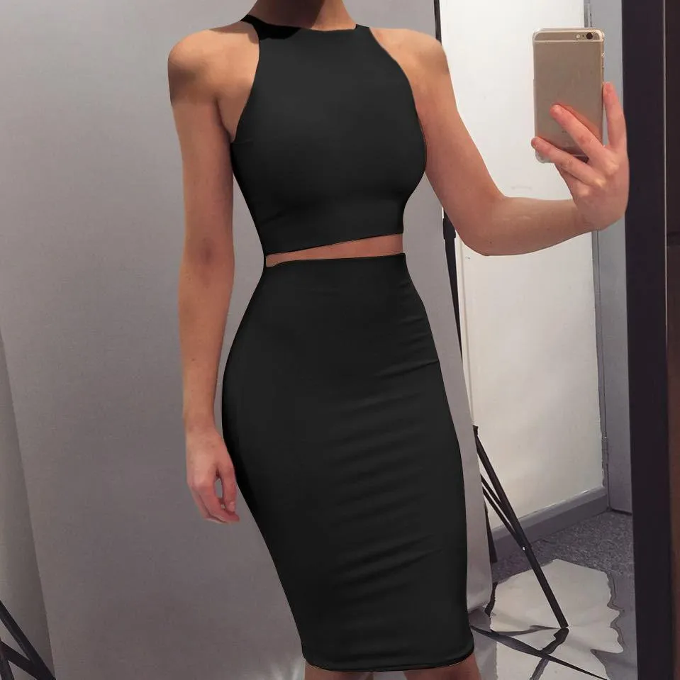 Sexy Round Neck Two Pieces Bodycon Dresses