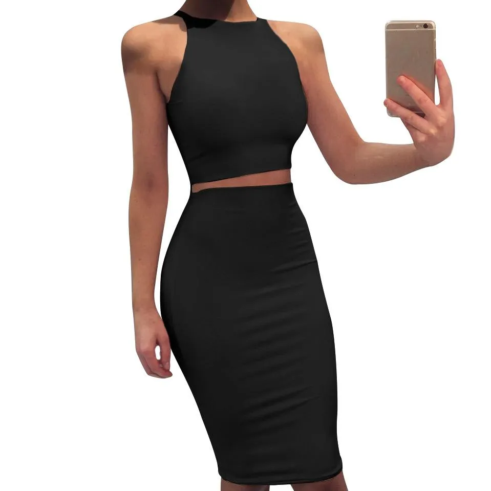 Sexy Round Neck Two Pieces Bodycon Dresses
