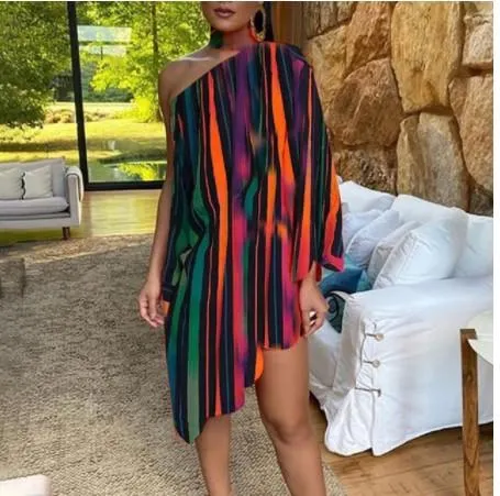 Sexy Ruffled Print One Shoulder Irregular Dresses
