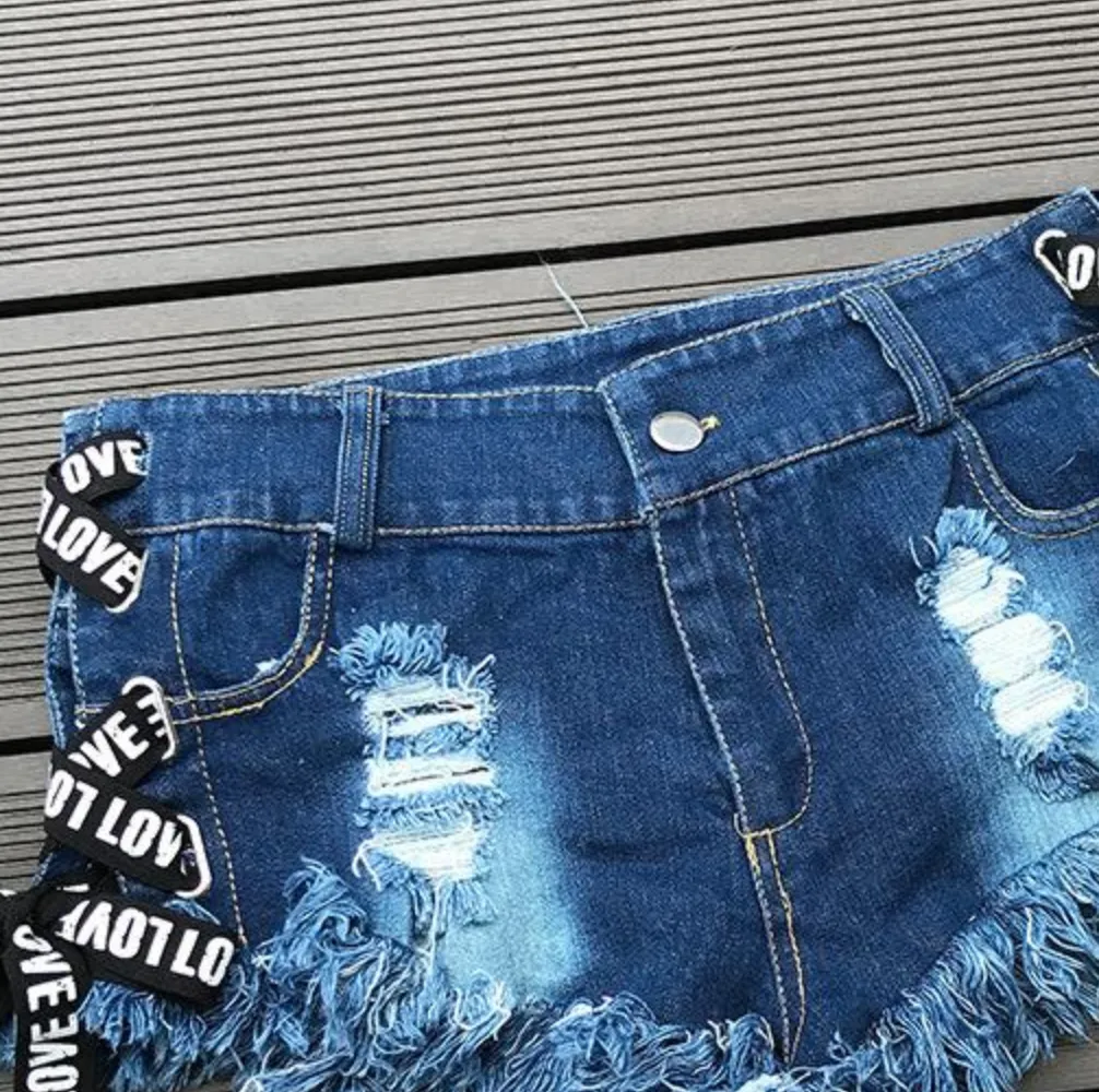 Sexy Tassel Denim Booty Shorts Bandage Vintage Cute Bikini Sexy Jeans Shorts Low Rise Micro Mini Short Erotic Culb Wear FX28