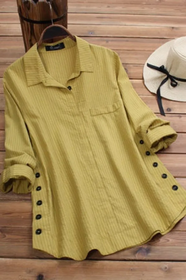 Shirt Collar Button Side Blouse