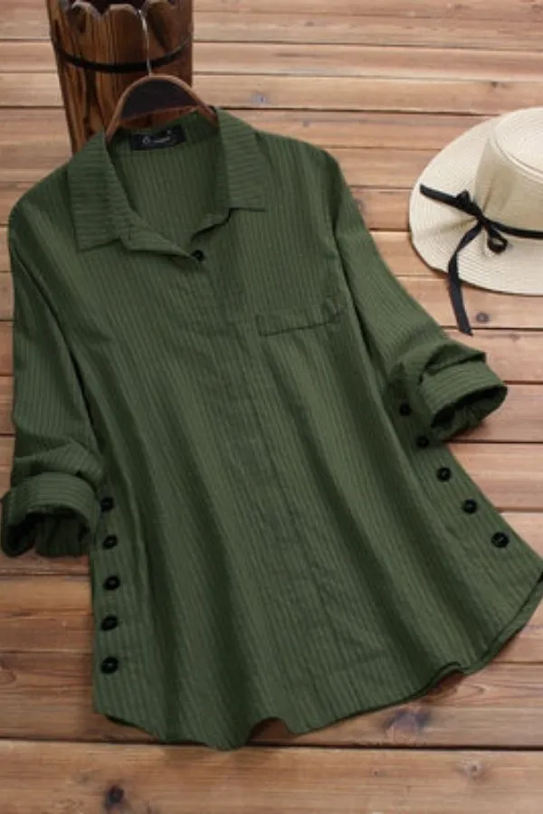 Shirt Collar Button Side Blouse