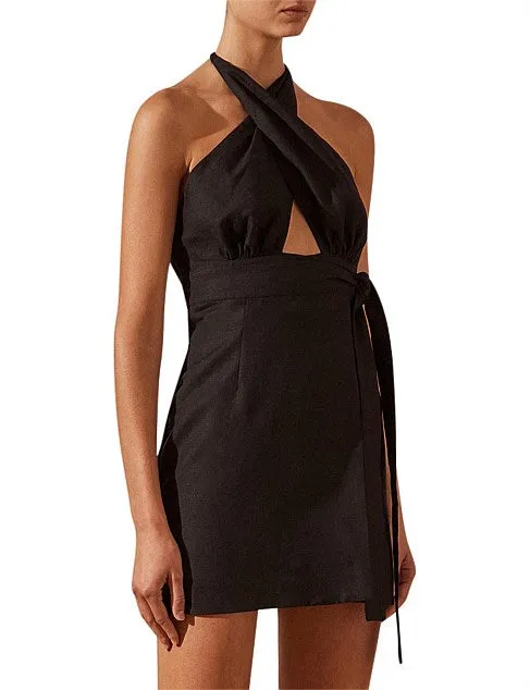 Shona Joy Morgan Linen Crossover Wrap Mini Dress