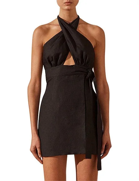 Shona Joy Morgan Linen Crossover Wrap Mini Dress