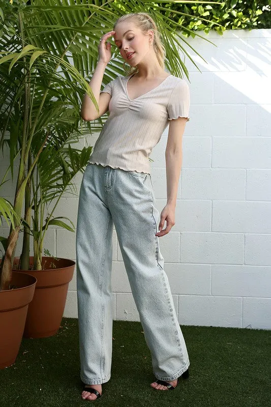Short Sleeve V Neck Top
