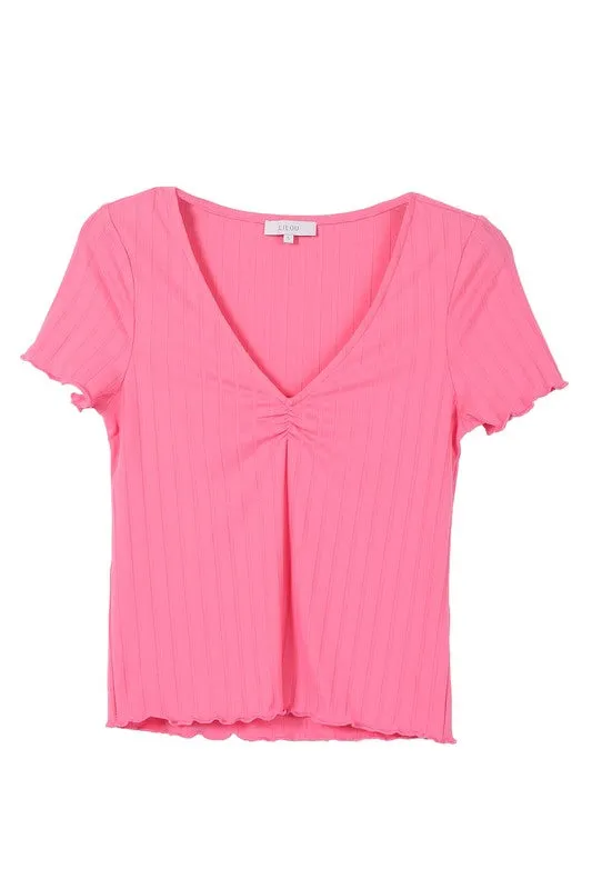 Short Sleeve V Neck Top
