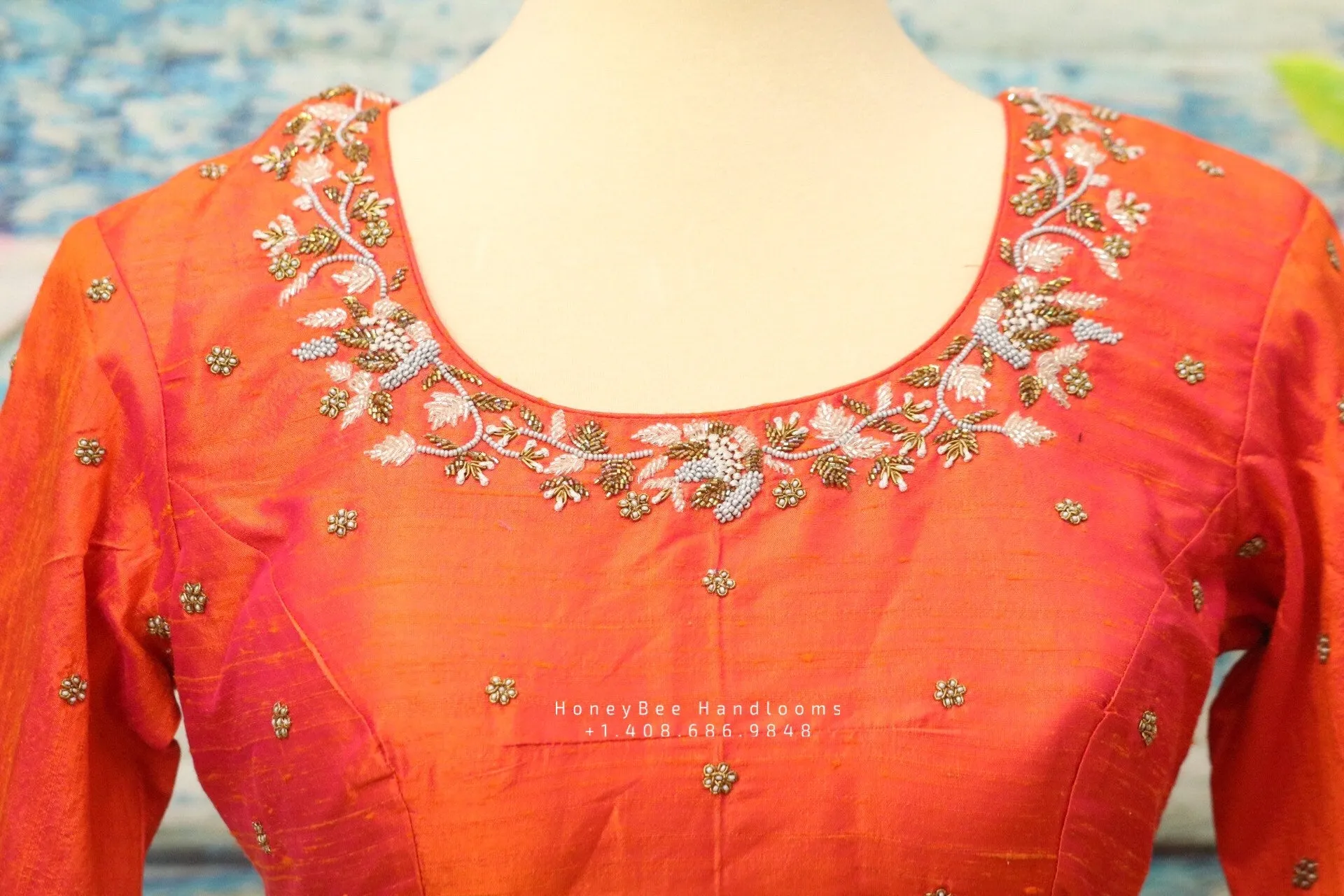 Silk Saree Blouse | Silk Blouse | zardhosi work Blouse | peach Saree Blouse | Stitched Saree Blouse | Honeybee Handlooms