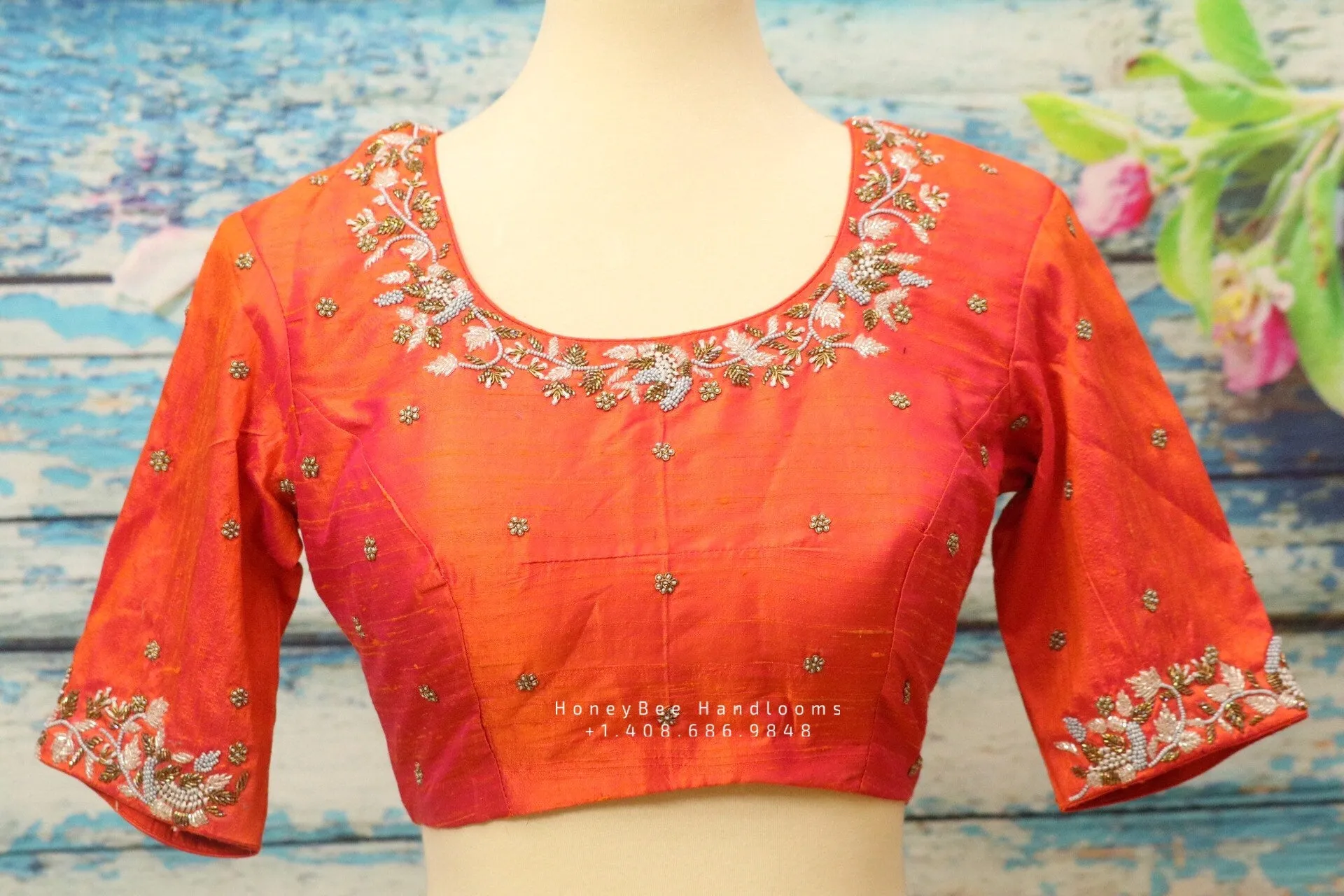 Silk Saree Blouse | Silk Blouse | zardhosi work Blouse | peach Saree Blouse | Stitched Saree Blouse | Honeybee Handlooms