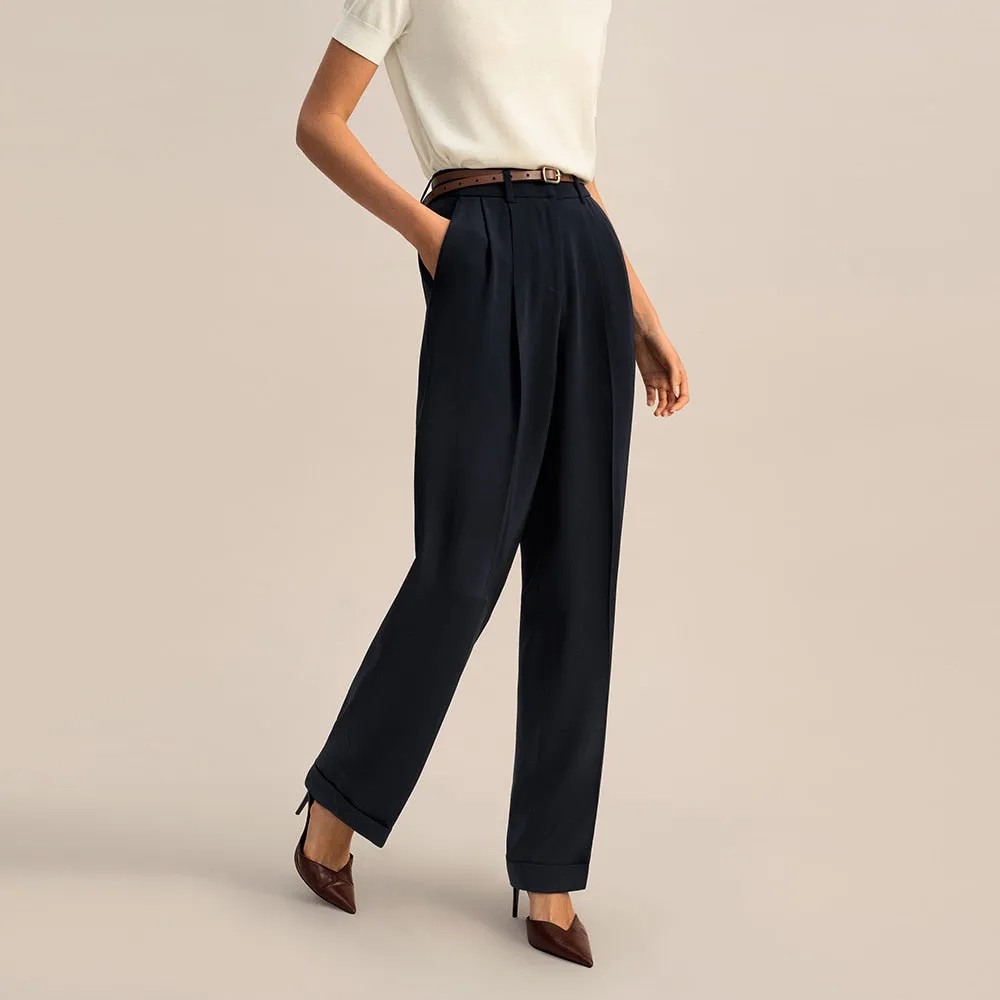 Silk Wide Leg Casual  Pants for Women Premium 40 Momme Heavy Silk Elastic Waist Trousers