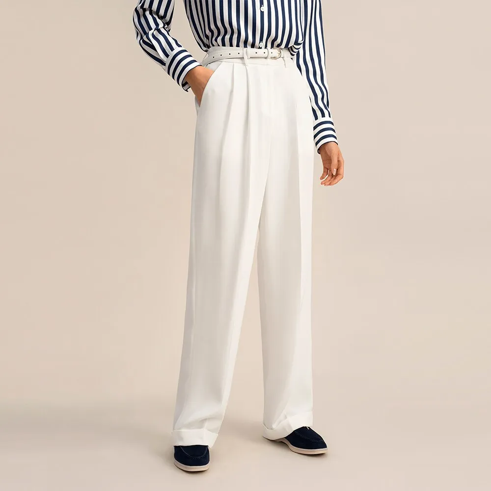 Silk Wide Leg Casual  Pants for Women Premium 40 Momme Heavy Silk Elastic Waist Trousers