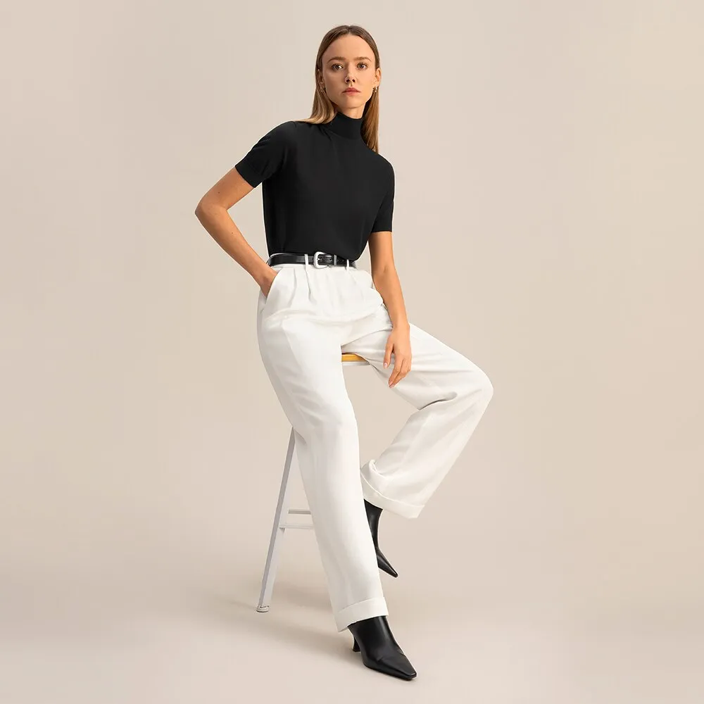 Silk Wide Leg Casual  Pants for Women Premium 40 Momme Heavy Silk Elastic Waist Trousers