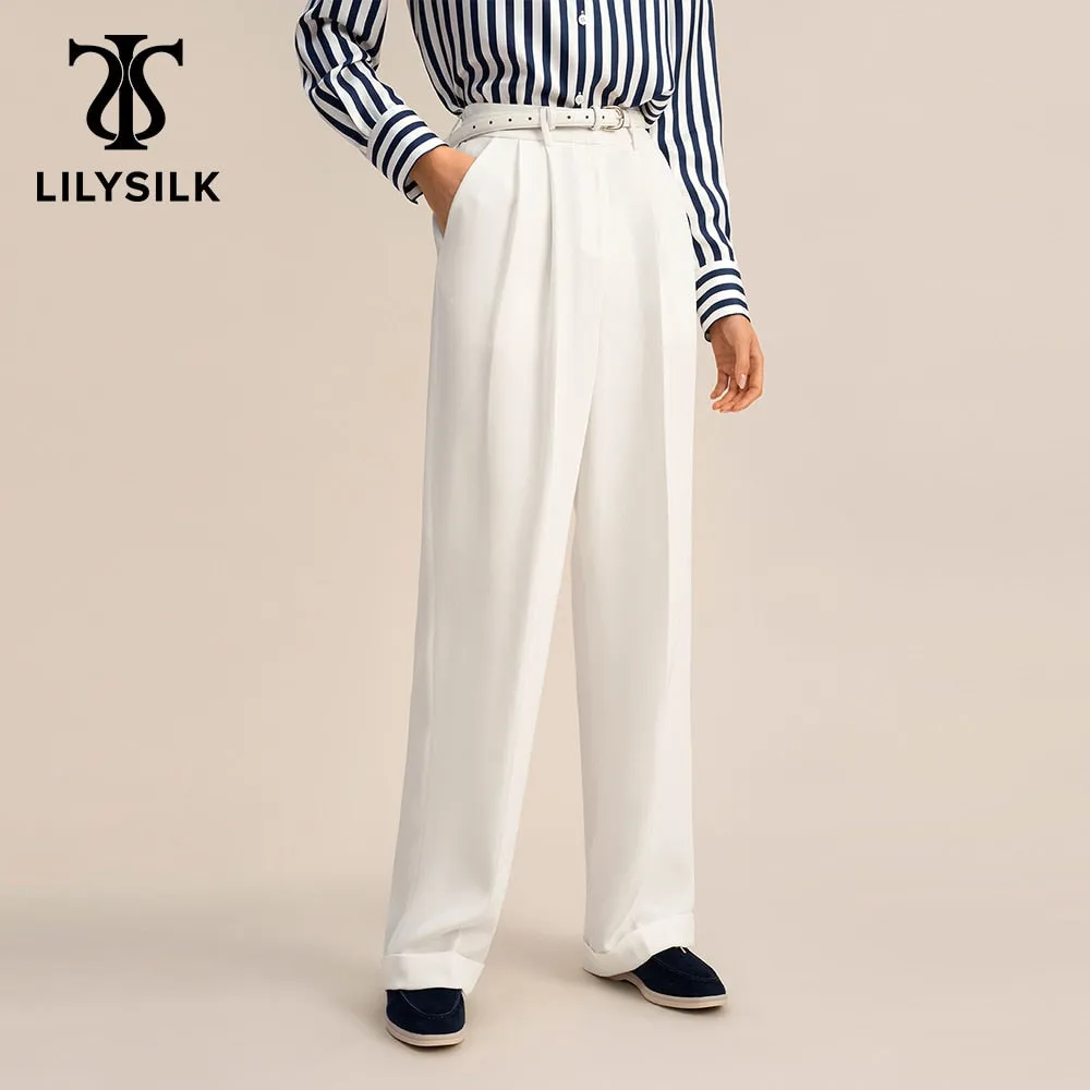 Silk Wide Leg Casual  Pants for Women Premium 40 Momme Heavy Silk Elastic Waist Trousers