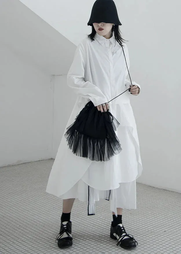 Simple White Asymmetrical Patchwork Cotton Vacation Dresses Spring