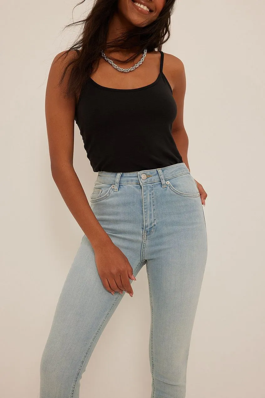 Skinny High Waist Open Hem Jeans For Womens