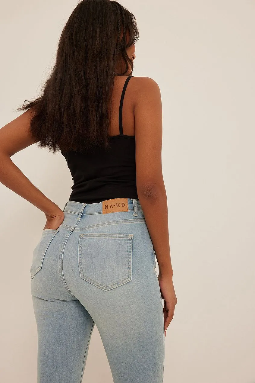 Skinny High Waist Open Hem Jeans For Womens
