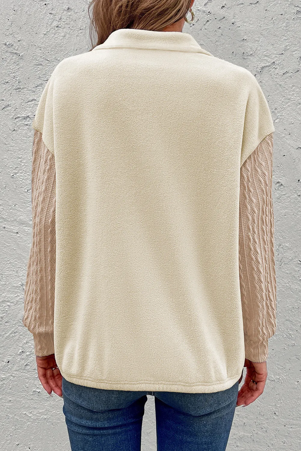Skye Zip-Up Dropped Shoulder Cable-Knit Sweatshirt