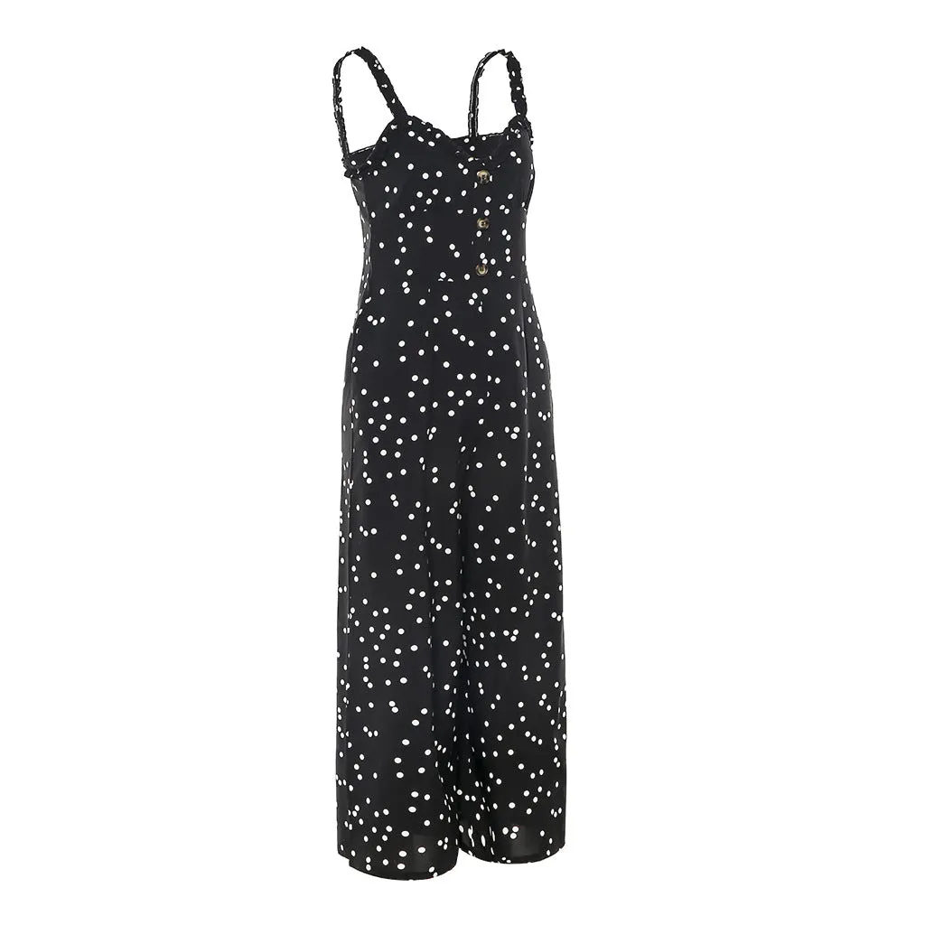 Slim-fit Polka-dot Lace Sling Pocket Wide Leg Jumpsuit