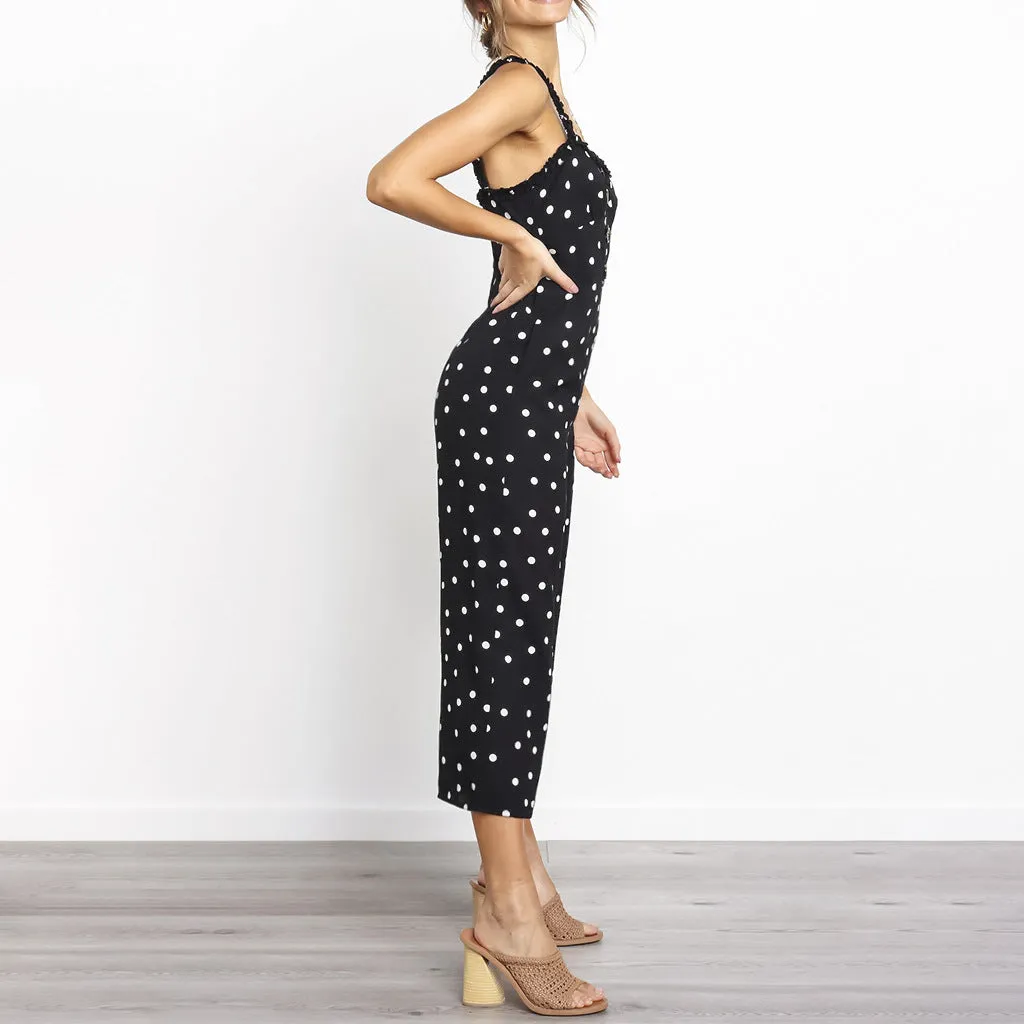Slim-fit Polka-dot Lace Sling Pocket Wide Leg Jumpsuit