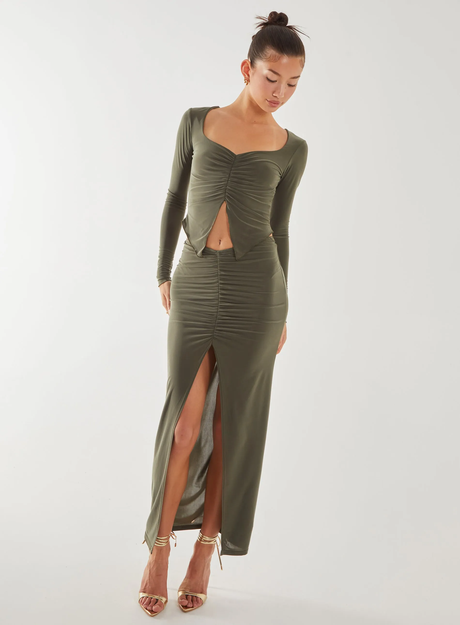 Slinky Ruched Maxi Skirt
