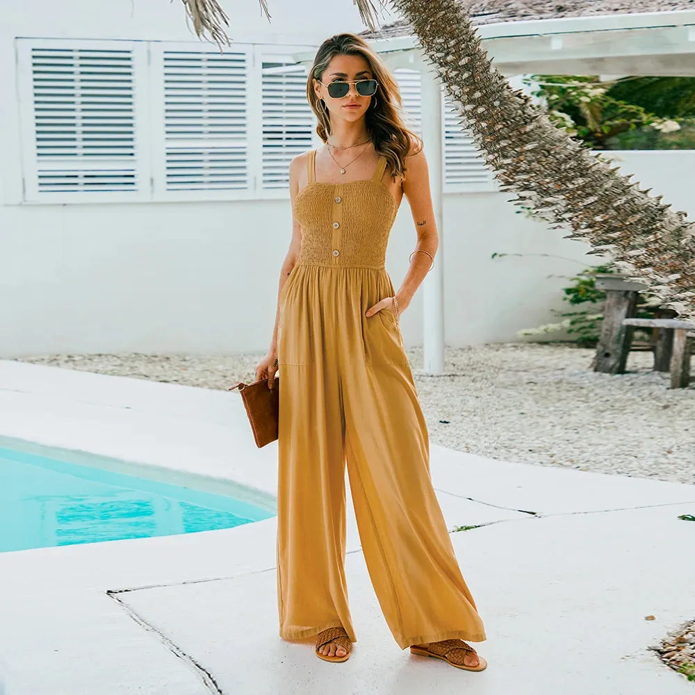 Smocked Wide Leg Jumpsuit