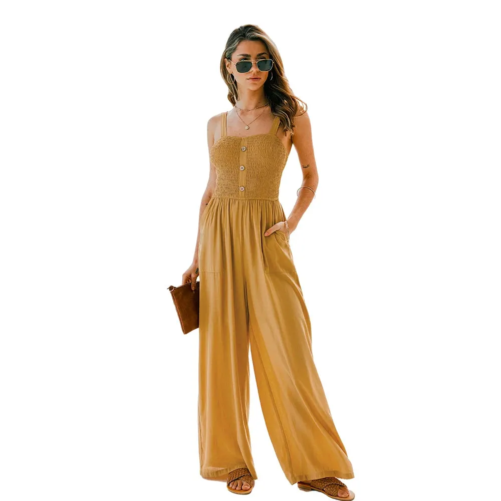 Smocked Wide Leg Jumpsuit