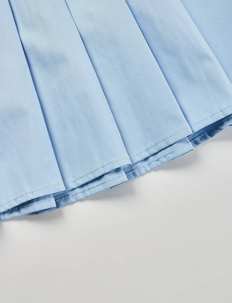 Solid Pleated Shirt Dress with Tie