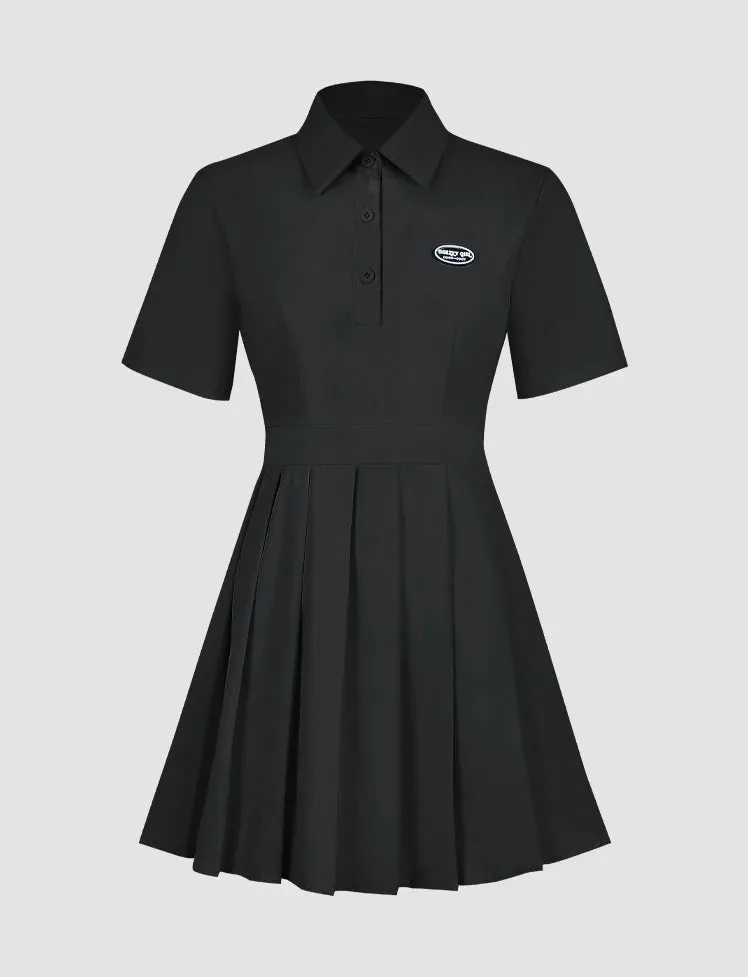 Solid Pleated Shirt Dress with Tie