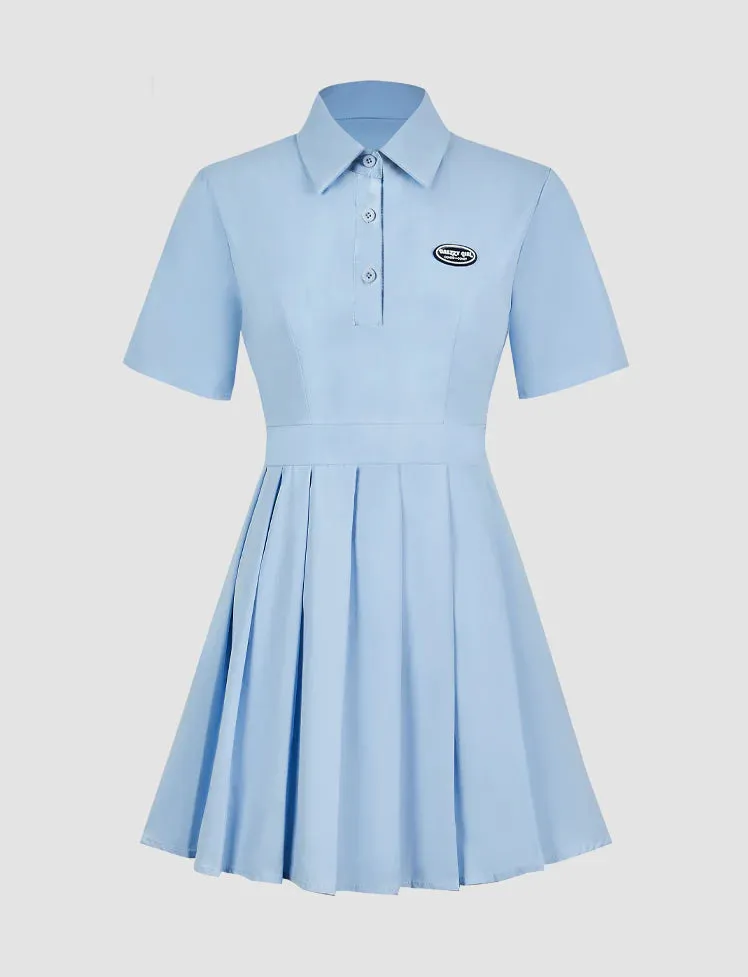 Solid Pleated Shirt Dress with Tie