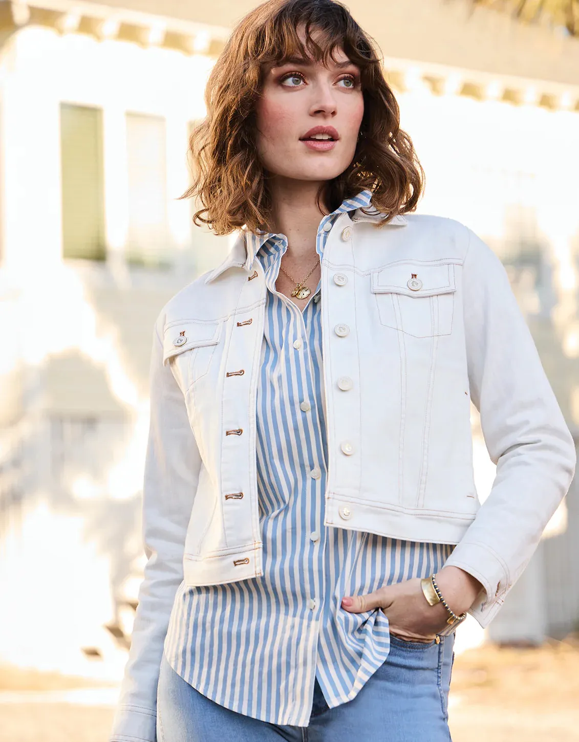 Spartina 449 Aida Buttonfront Shirt Lakeside Blue Stripe