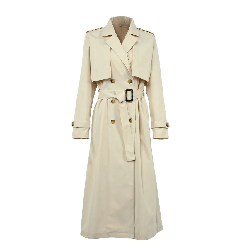 Splicing Lapel Lace-up Belt Windbreaker Coat