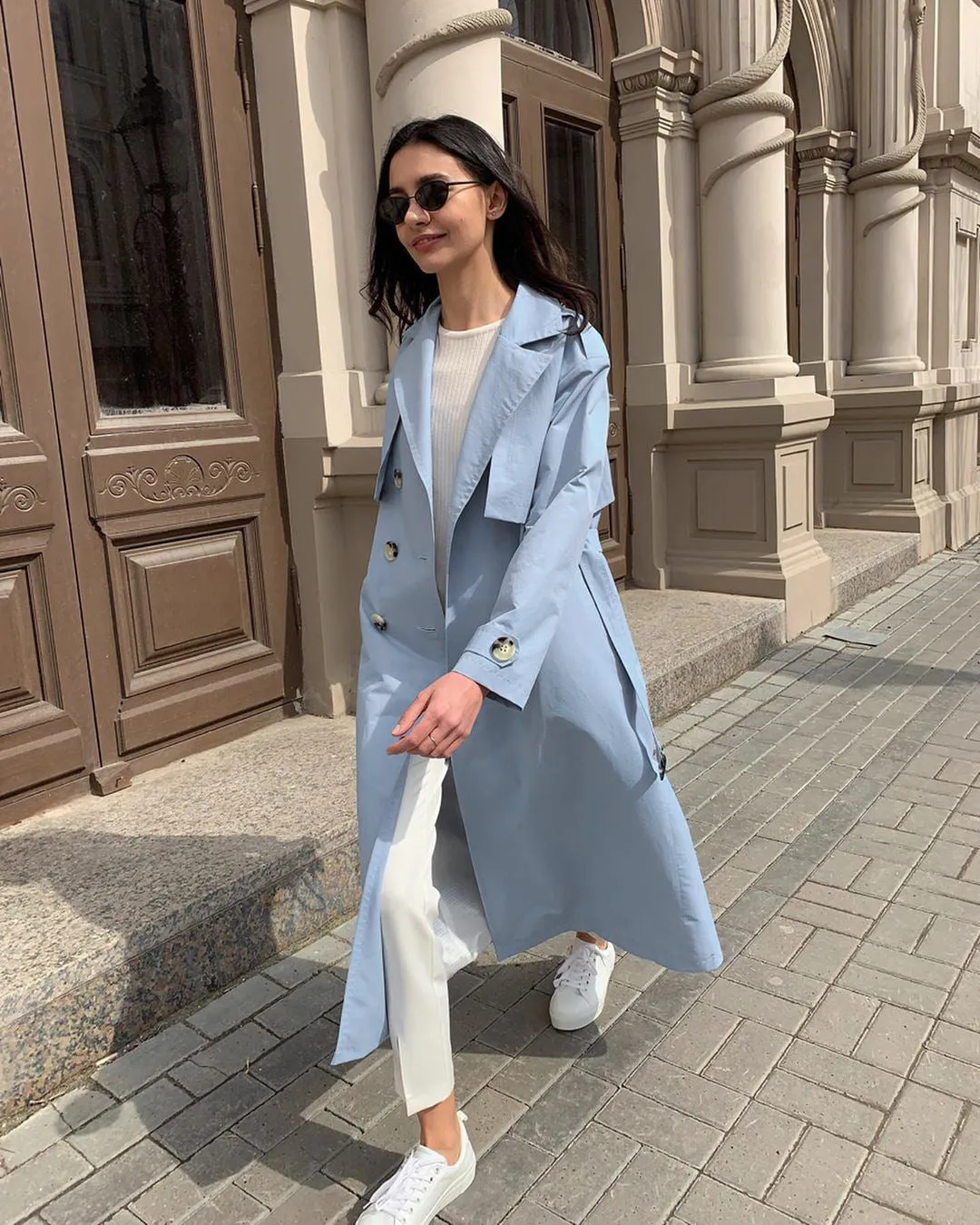 Splicing Lapel Lace-up Belt Windbreaker Coat