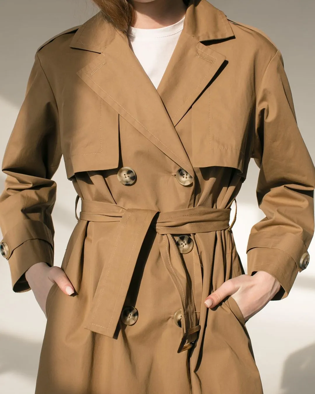 Splicing Lapel Lace-up Belt Windbreaker Coat