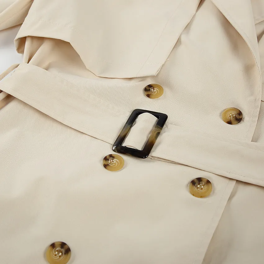 Splicing Lapel Lace-up Belt Windbreaker Coat