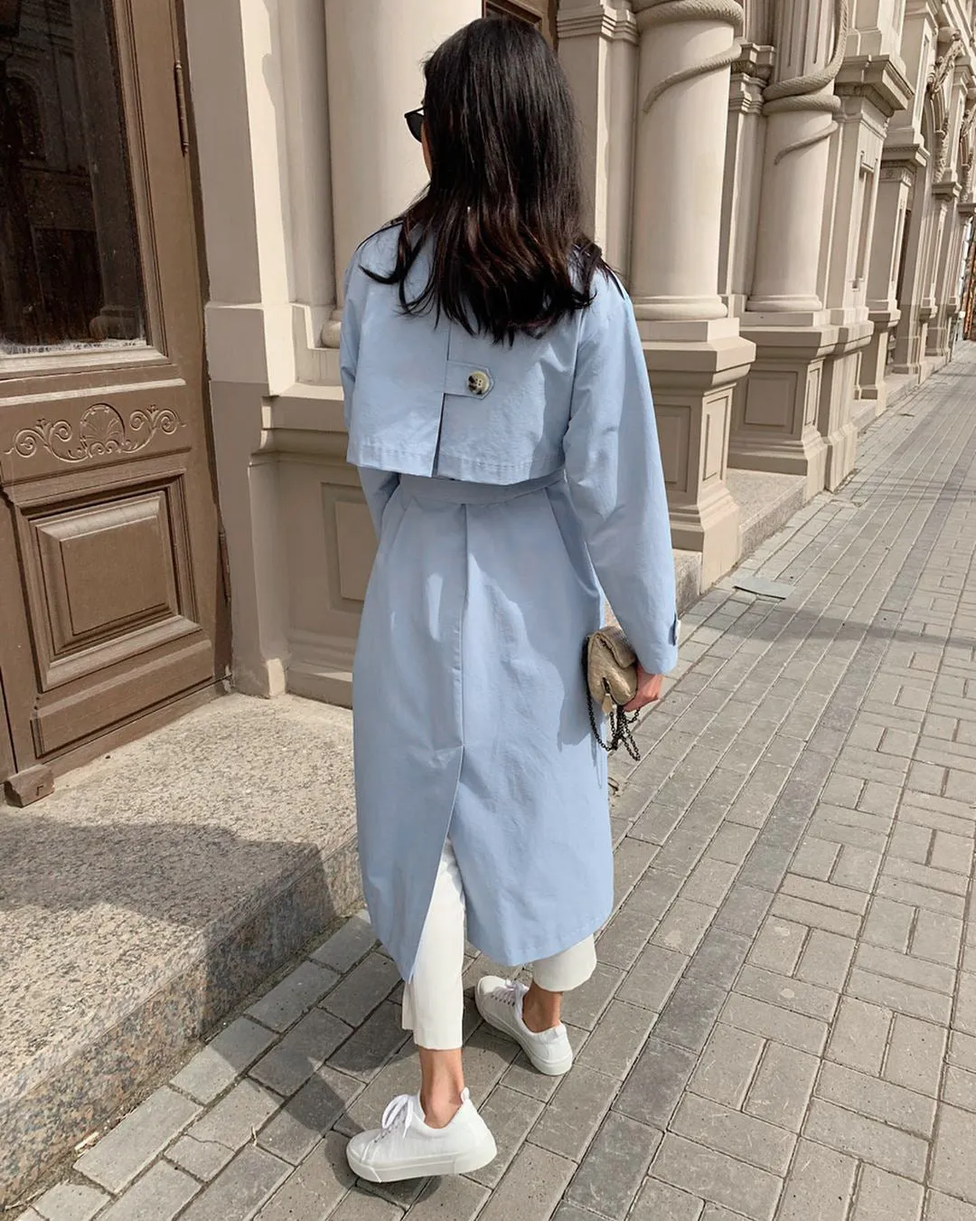 Splicing Lapel Lace-up Belt Windbreaker Coat