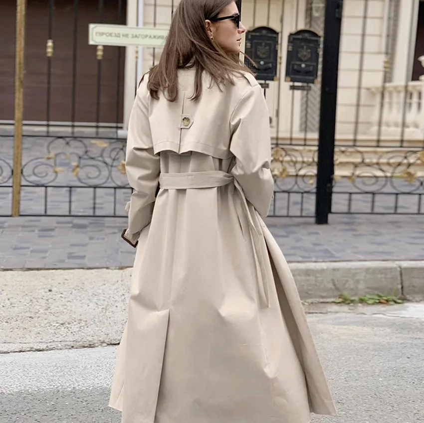 Splicing Lapel Lace-up Belt Windbreaker Coat