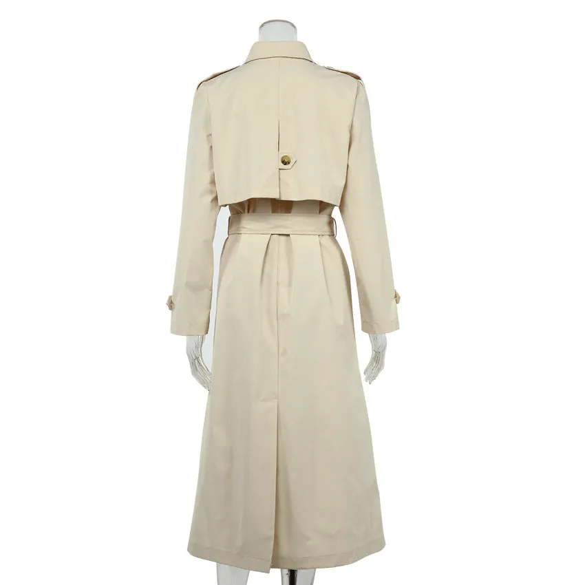 Splicing Lapel Lace-up Belt Windbreaker Coat