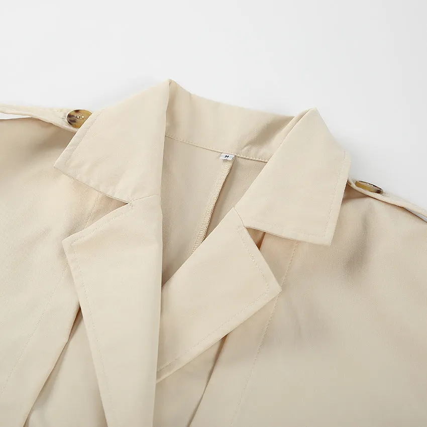 Splicing Lapel Lace-up Belt Windbreaker Coat