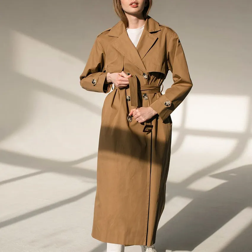 Splicing Lapel Lace-up Belt Windbreaker Coat